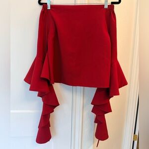 Gracia Red Off-Shoulder Ruffle Sleeve Blouse